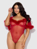 Marilyn Feather & Mesh Bell-Sleeved Bodysuit in Crimson Red