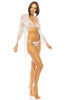 Sheer Mesh Robe with Bra, Thong & Satin Sash 4pc Mesh Robe Set in White