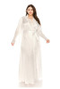Long Satin Robe with Lace Trim in White