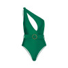 Solid Color One Shoulder One Piece Swimwear with Cover in Green
