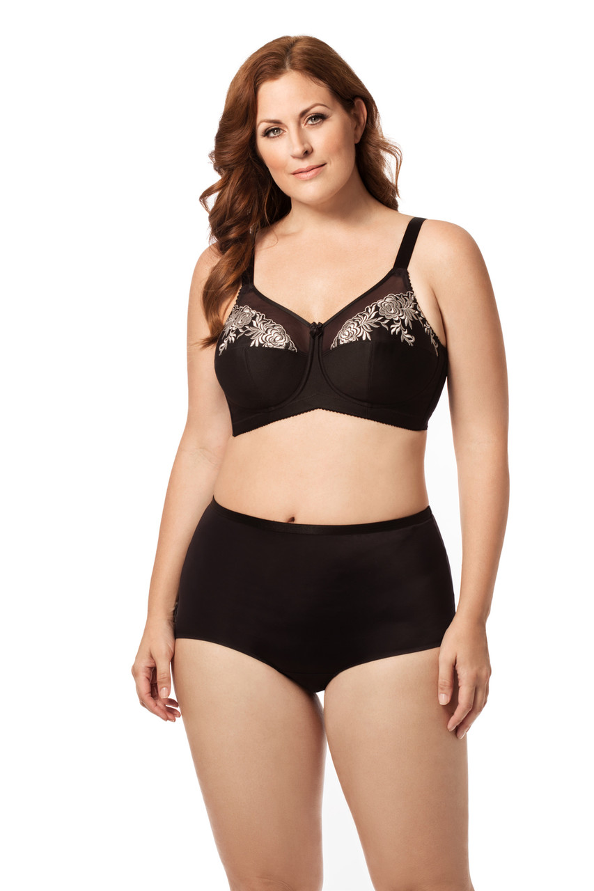Elila Embroidered Microfiber Soft Cup Bra in Black/Silver - Busted