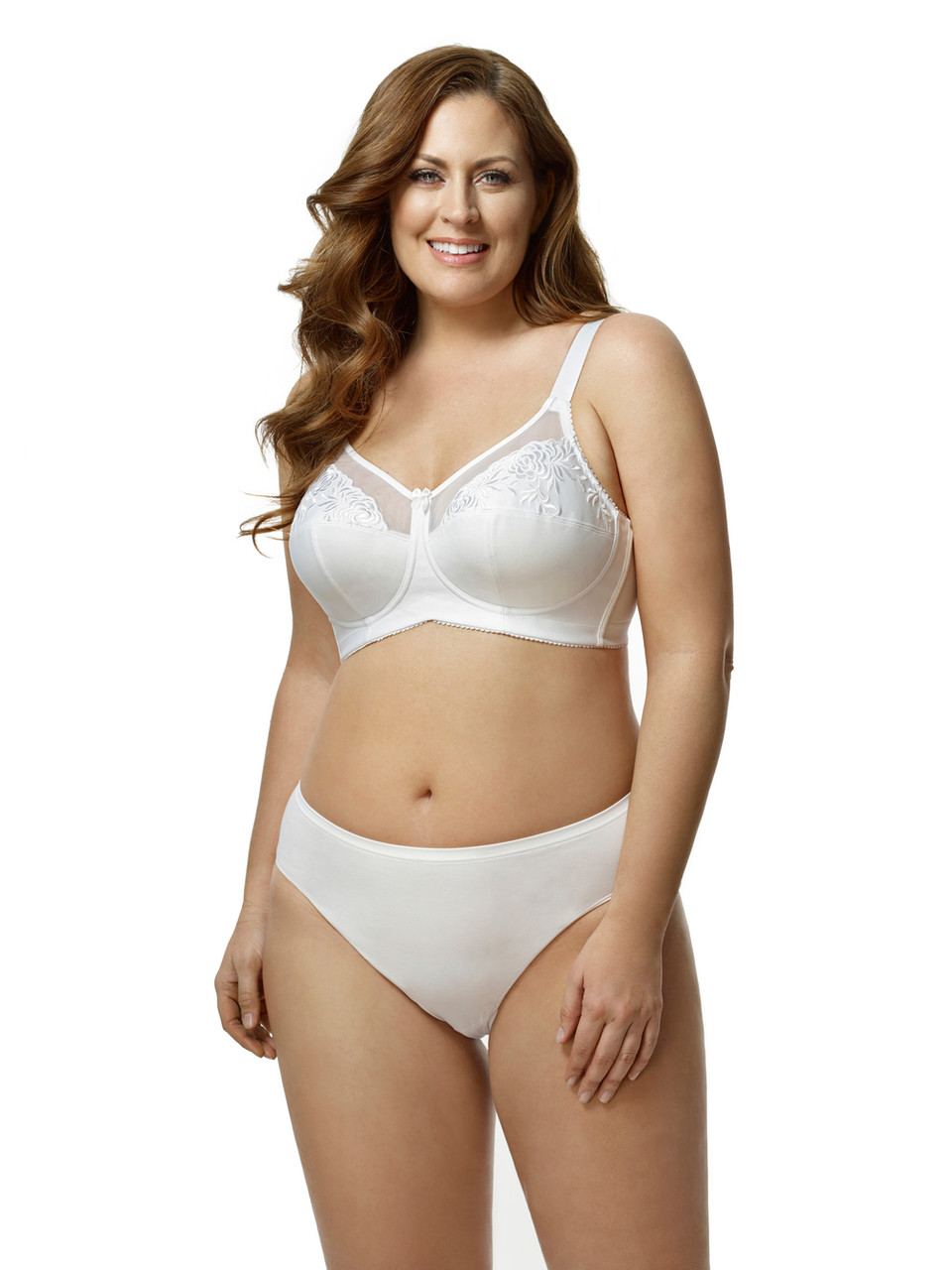 Elila Embroidered Microfiber Soft Cup Bra in White