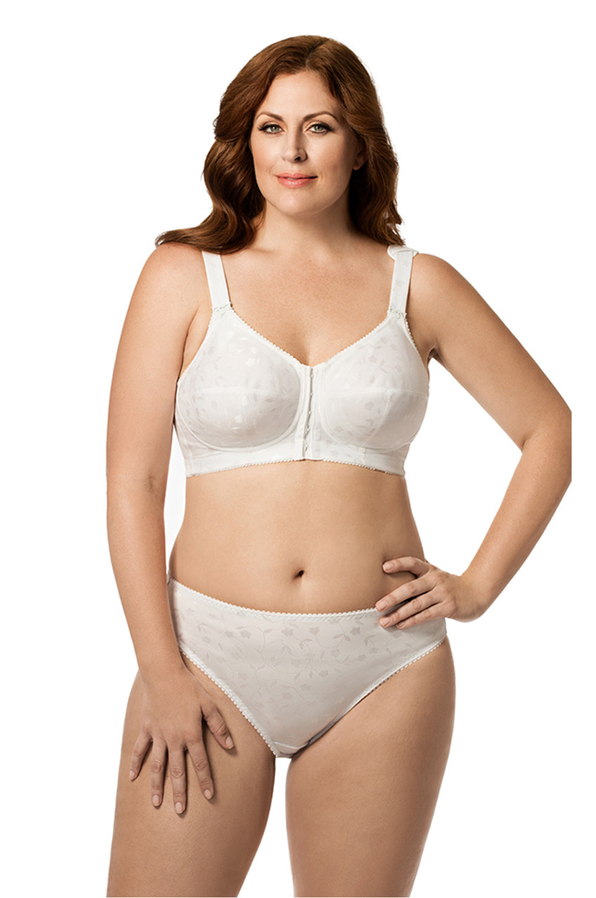 Elila Jacquard Front Hook Softcup Bra in White