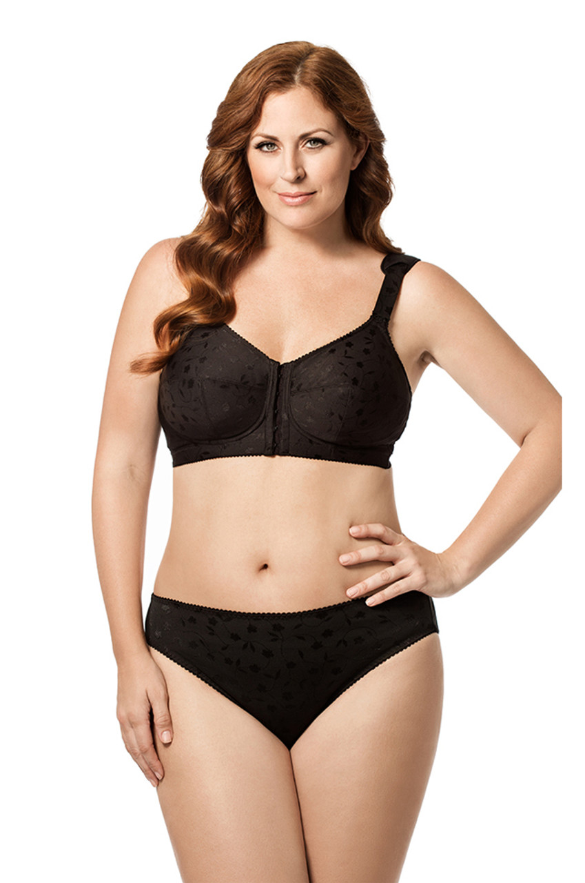 Elila Jacquard Front Hook Softcup Bra in Black - Busted Bra Shop