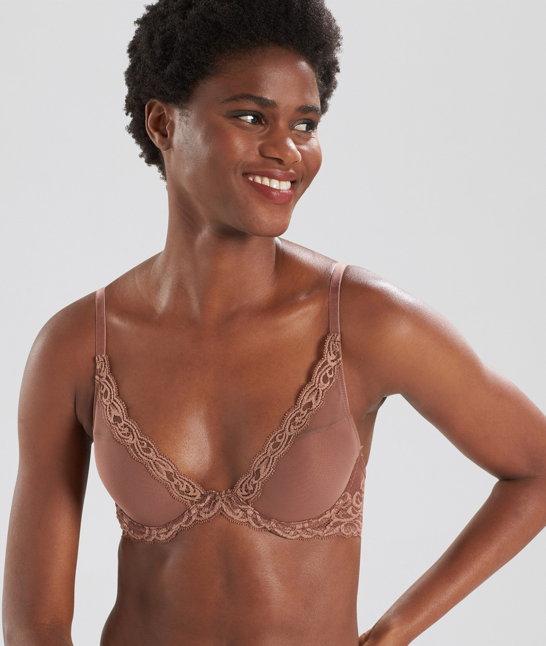 Natori Feathers Contour Plunge Bra in Cinnamon - Busted Bra Shop