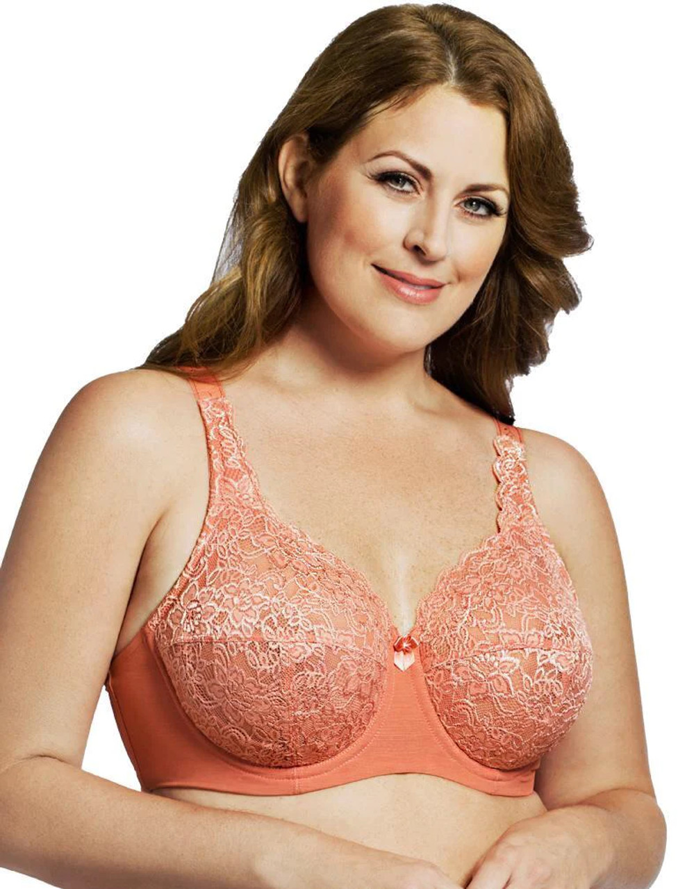 Elila Stretch Lace Full Coverage Underwire Bra in Coral - Busted Bra Shop