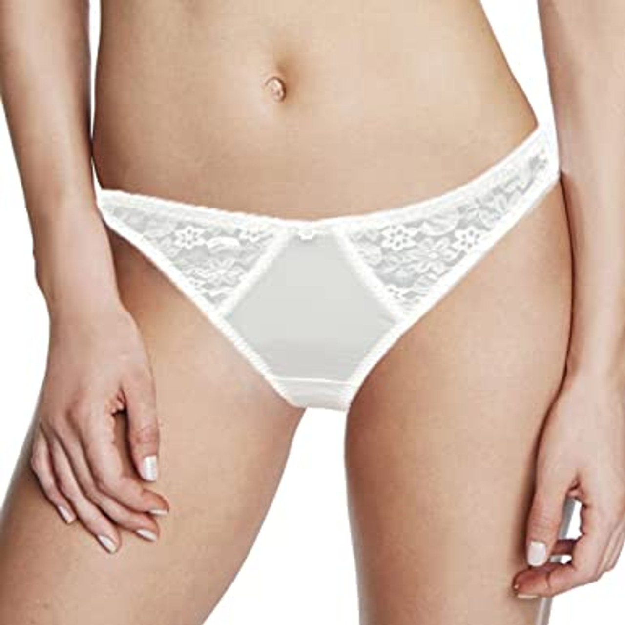 Dominique Lace Thong in White - Busted Bra Shop