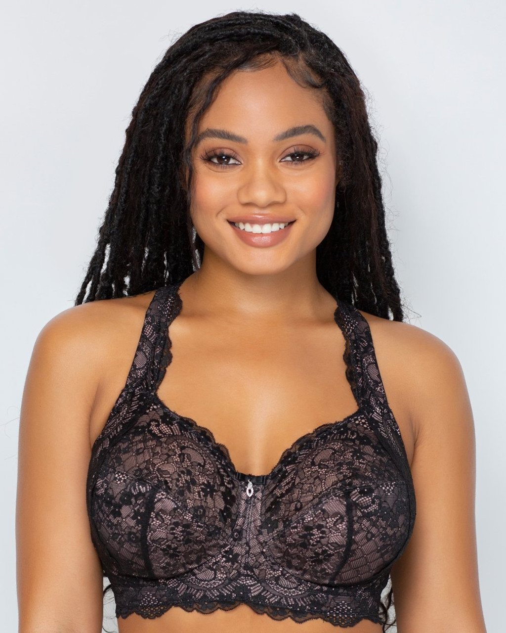 Curvy Couture Luxe Lace Wirefree Bralette in Black Hue with Ballet