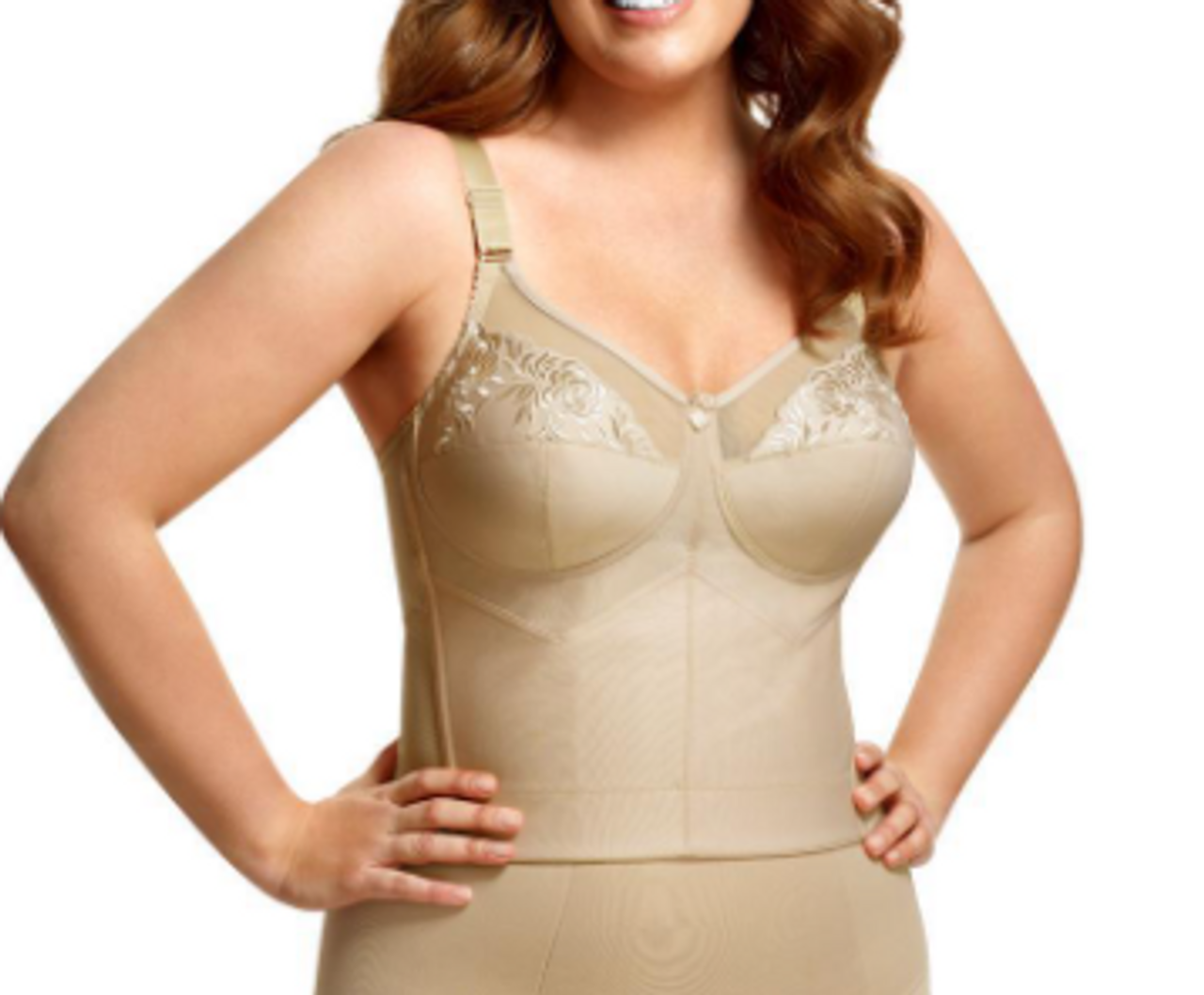 Elila Embroidered Microfiber Softcup Longline Bra in Nude - Busted