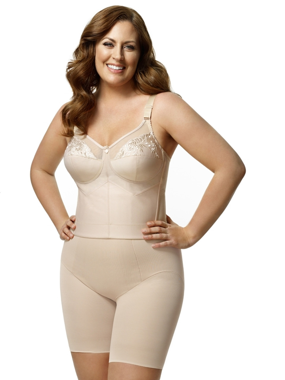 Elila Embroidered Microfiber Softcup Longline Bra in Nude - Busted
