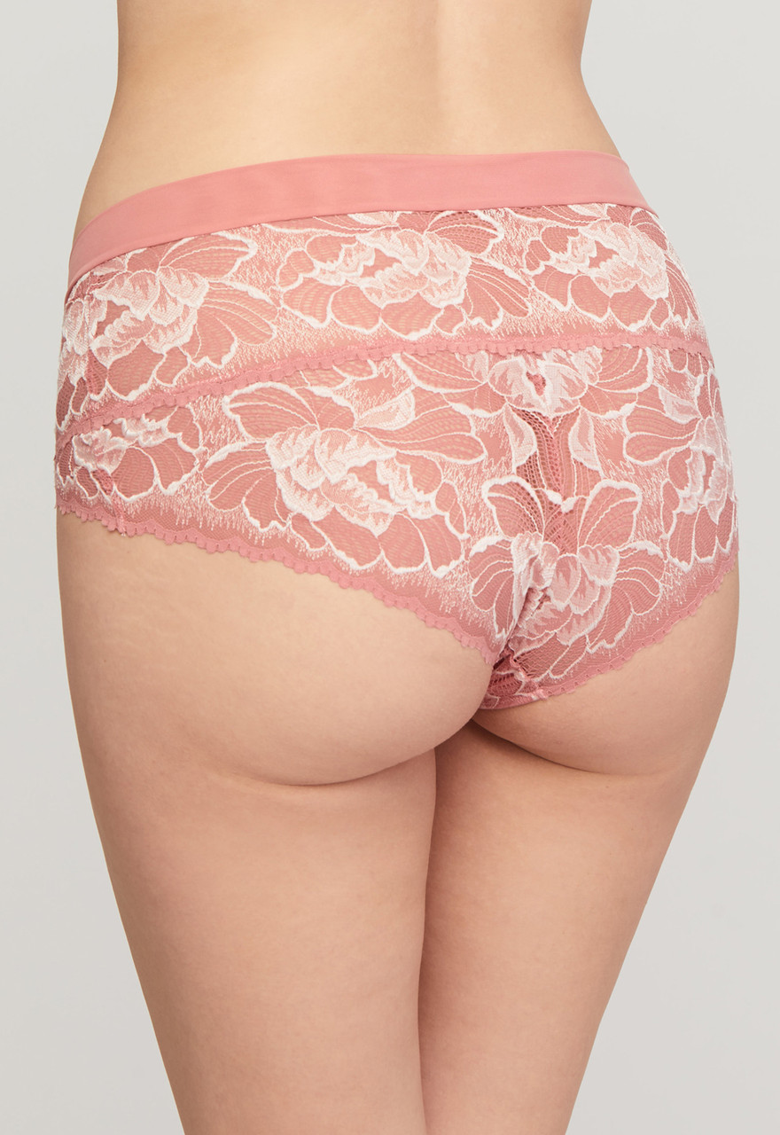 Curvy Couture Women's Plus Size No-Show Lace High Cut Brief Panty Blushing  Rose XXL