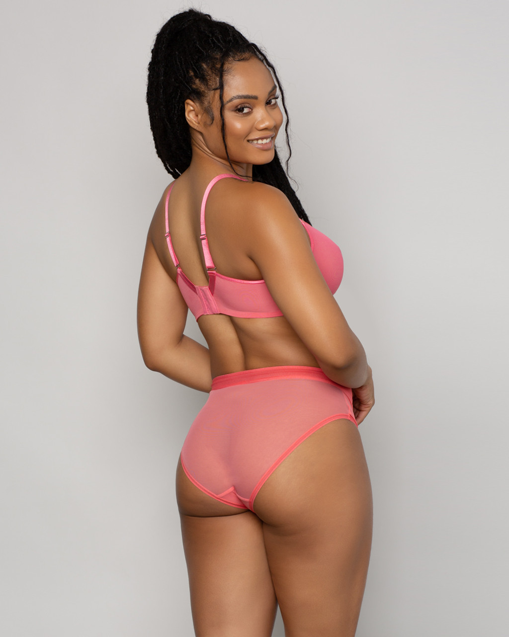 Curvy Couture Sheer Mesh High Cut Brief in Sun Kissed Coral - Busted Bra  Shop