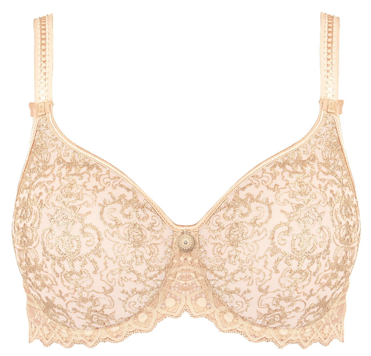 EuroMILADYS Beige Lace See-Through Non-Padded Stretchy Cups Full Coverage  Bras