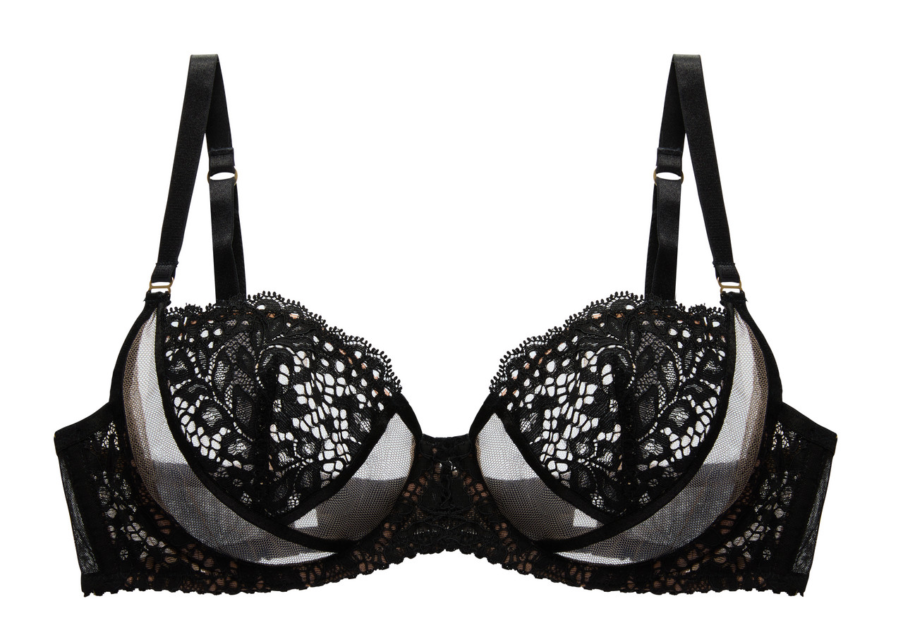 Dita Von Teese Size 36E Black & Nude Polyester Floral Lace Padded