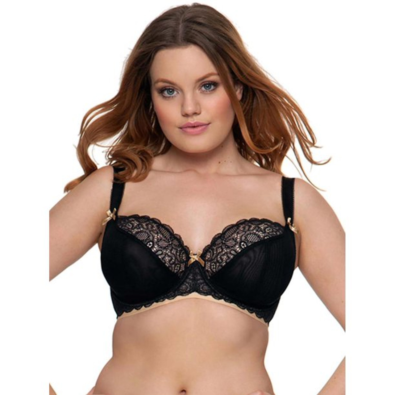Curvy Kate Women's Ellace Balcony Bra, Black Champagne, 28HH at   Women's Clothing store