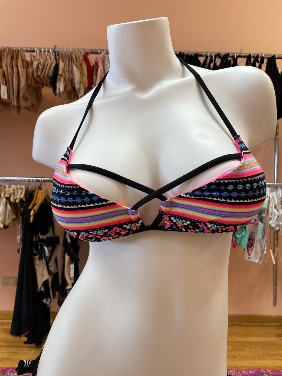 Oplossen gewoon erotisch Heat Cross Strap Triangle Swim Top in Multi FINAL SALE NORMALLY $32.99 -  Busted Bra Shop