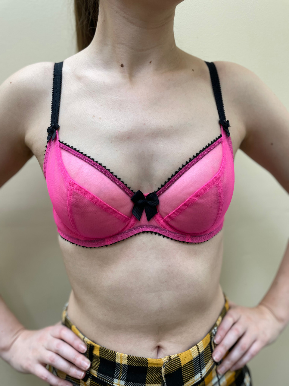 Claudette Sheer Mesh Dessous Sucre Full Coverage Bra in Pink/Black FINAL  SALE (70% Off)