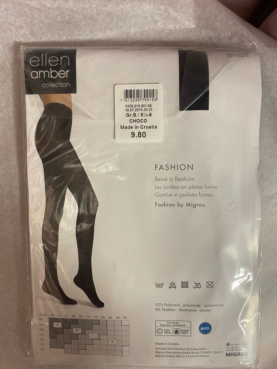 Ellen Amber Diamond Fashion High-Waisted Pantyhose Black
