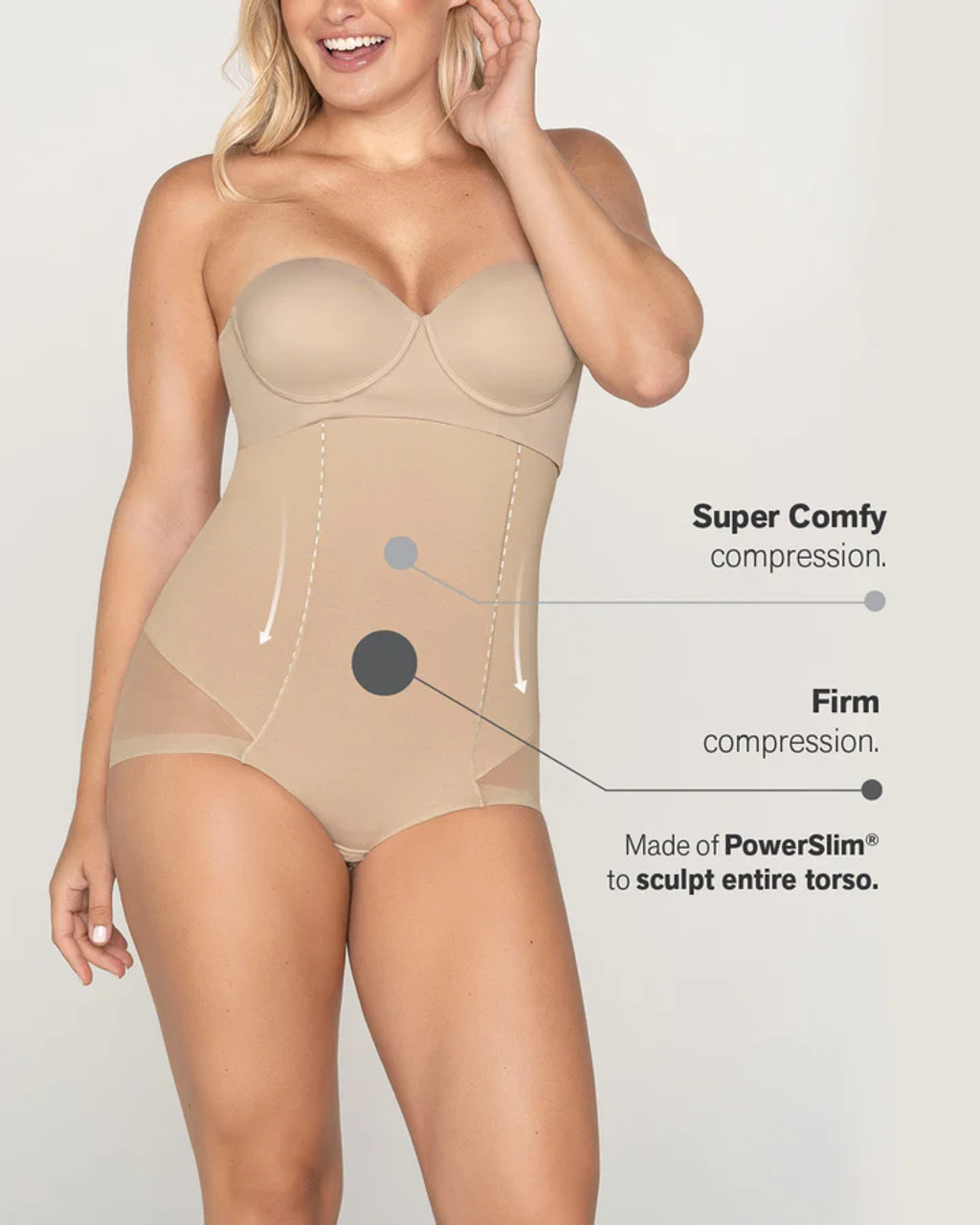 Leonisa Slimming Open Bust Faja Body Shaper With Thighs Slimmer In Beige