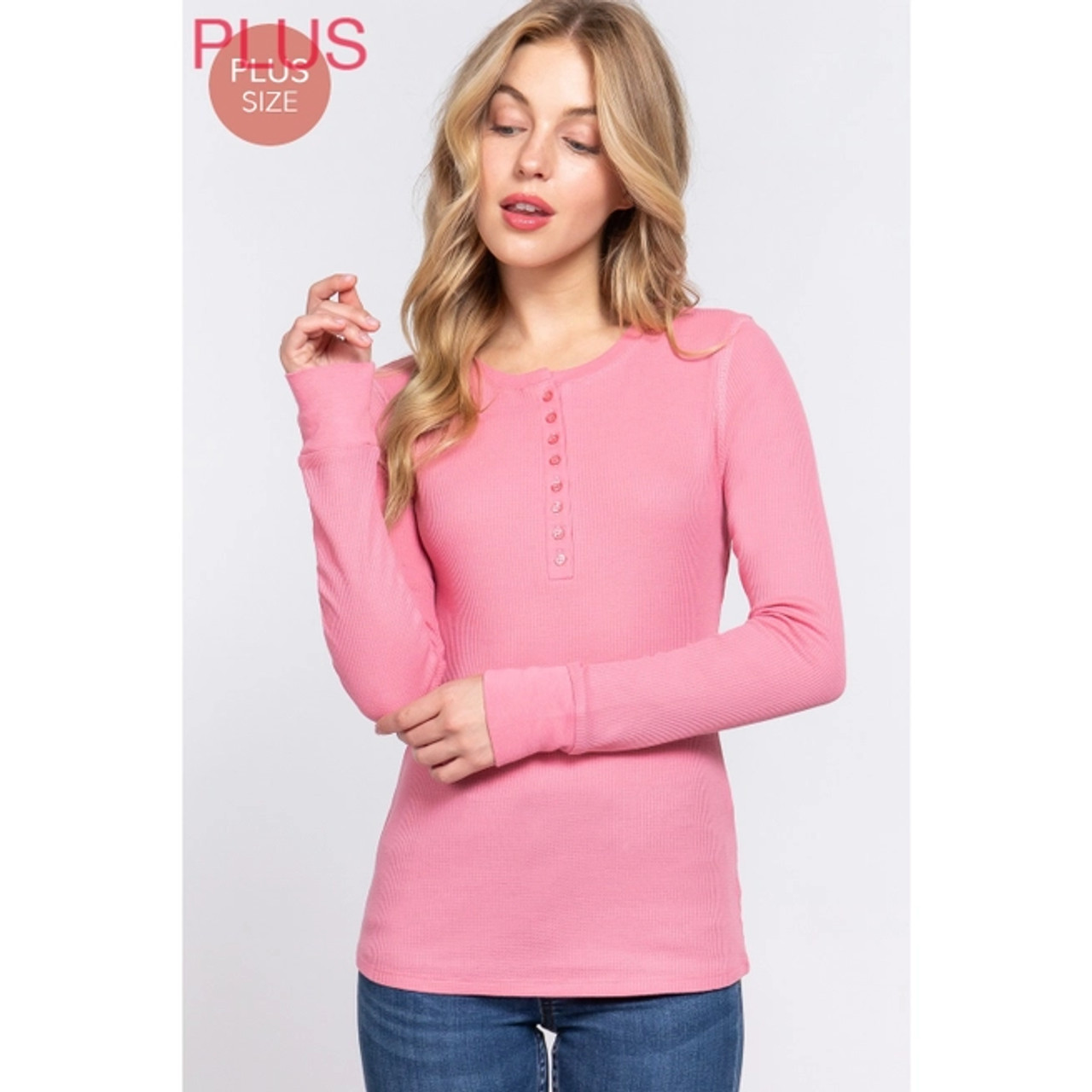 Yummie Long Sleeve Henley Thermal Top in Deep Pink - Busted Bra Shop