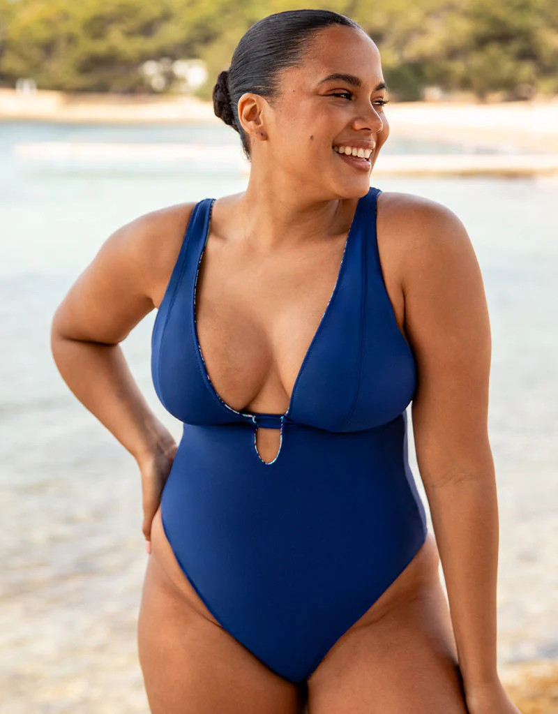 Mykonos Reversible Non-Wired Swimsuit in Blue Print - Busted Bra Shop