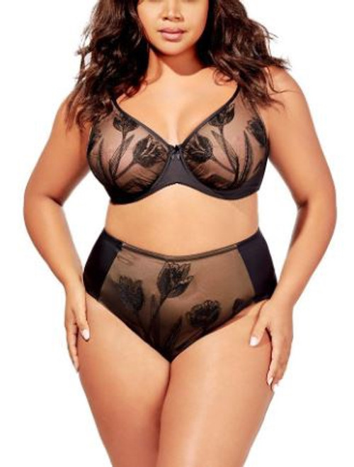 Tulip Embroidered Underwire Bra in Black
