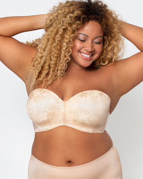 CURVY COUTURE Bombshell Nude Diamond Net High Apex Bra, US 42DD