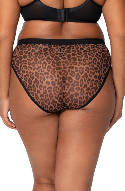 Curvy Couture Sheer Mesh High Cut Brief in Designer Leo