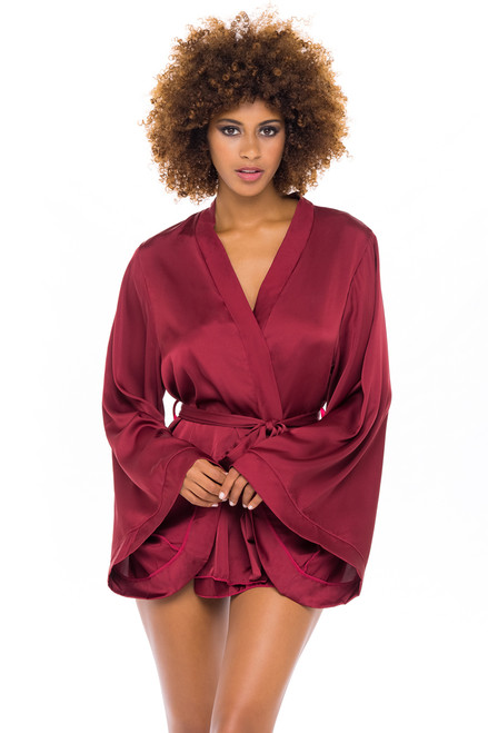 Oh La La Cheri Mirielle Wide Sleeves Short Robe in Rhubarb