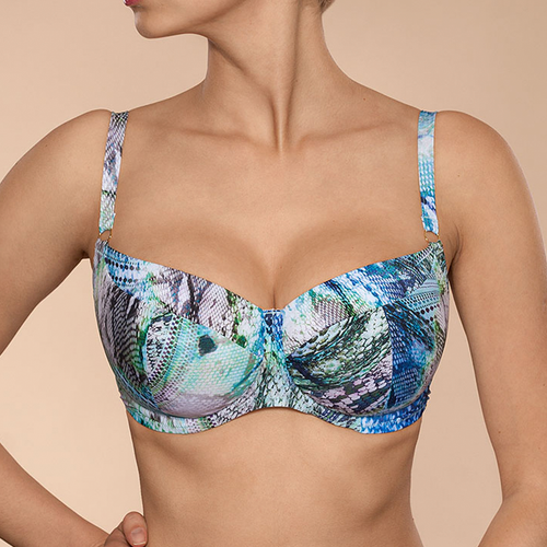 Malachite Lightly Padded Balcony Bikini Swim Top in Light Blue/Green FINAL SALE (50% Off)