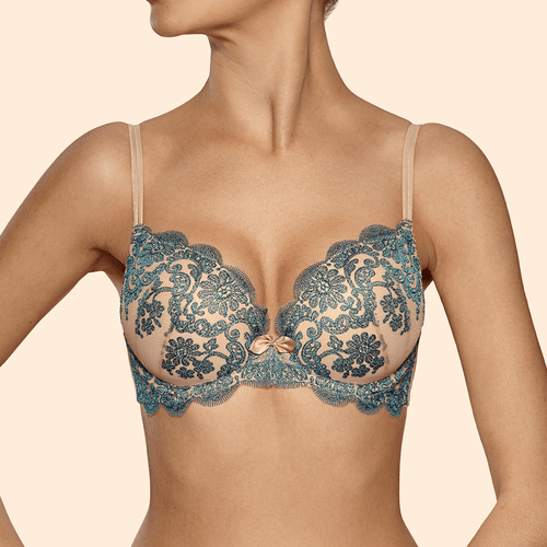 Ajour Amarula Padded Bra in Nude & Turquoise