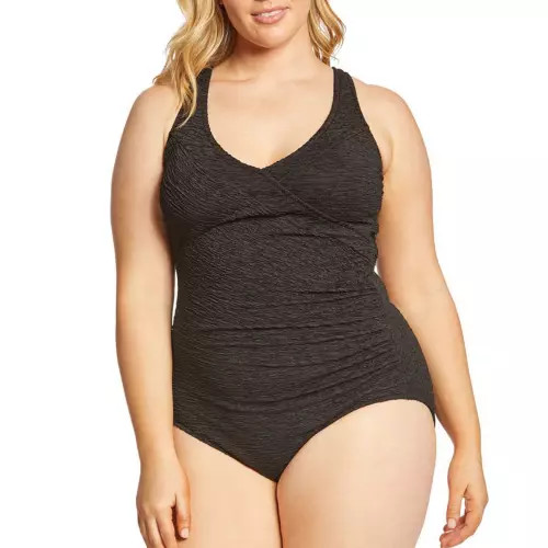 Penbrooke Mock Krinkle One Piece Swimsuit in Black FINAL SALE (50% Off)