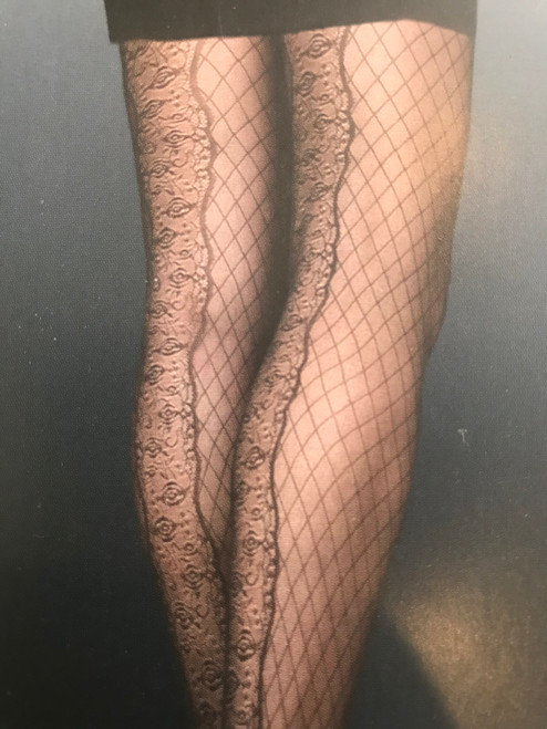 Jadran Exclusive 3593MU Lace Backseam Faux Fishnet Pantyhose in Black