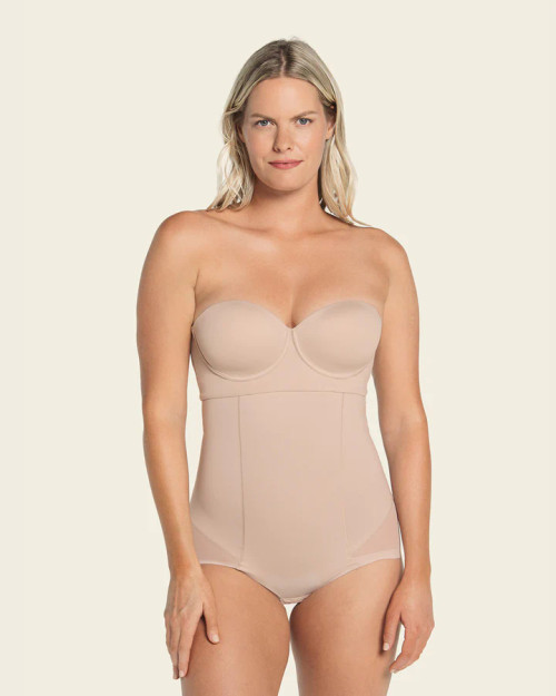 Leonisa Sheer Stripe Detail Sculpting Mid-Thigh Bodysuit Shaper – Esprit De  La Femme Lingerie