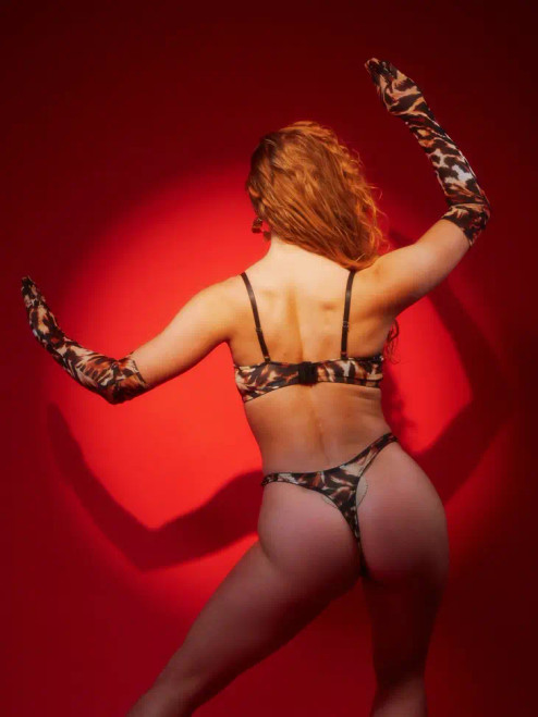 Mesh High Leg Thong in Ocelot