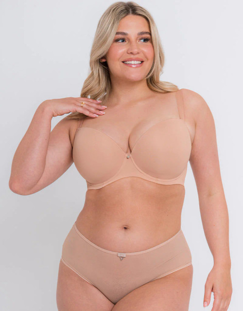 Smoothie Spacer Moulded T-Shirt Plunge Bra in Latte Beige