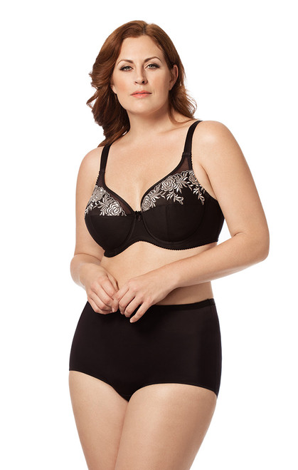 Embroidered Microfiber Underwire Bra in Black & Silver