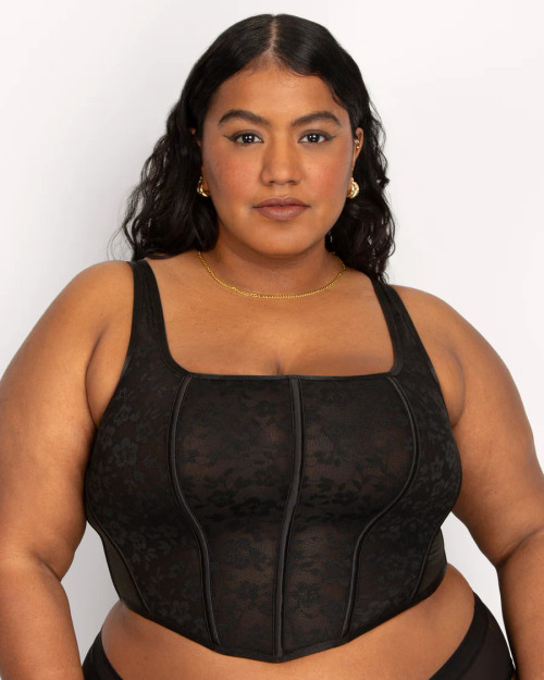 No-Show Lace Bustier Bra Top in Black