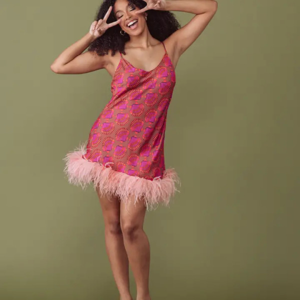 Sateen Mini Slip in Shells/Pink Sateen Mini Slip in Shells/Pink