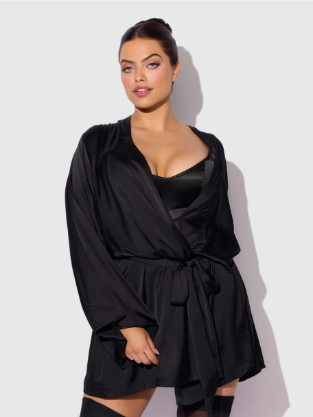 Brigeta Short Satin Robe in Black