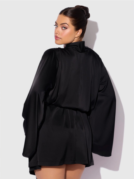 Brigeta Short Satin Robe in Black