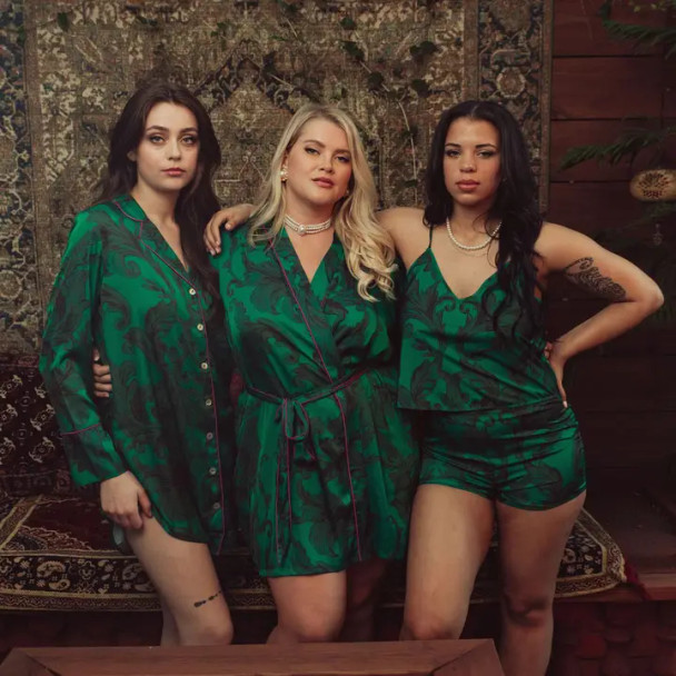 Satin Sleepshirt in Emerald Damask