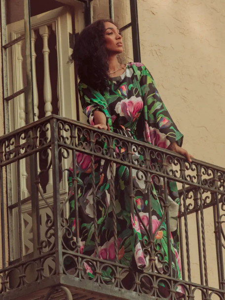 Satin Caftan in Summer Shadows