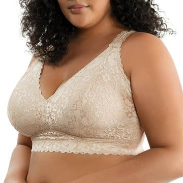 Adriana Curvy and Full Bust Supportive Wire-Free Lace Bralette in Bare