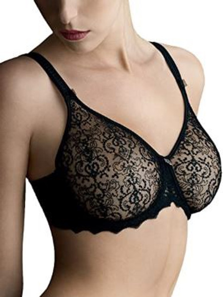 Seamless full busted embroidered French bra in black