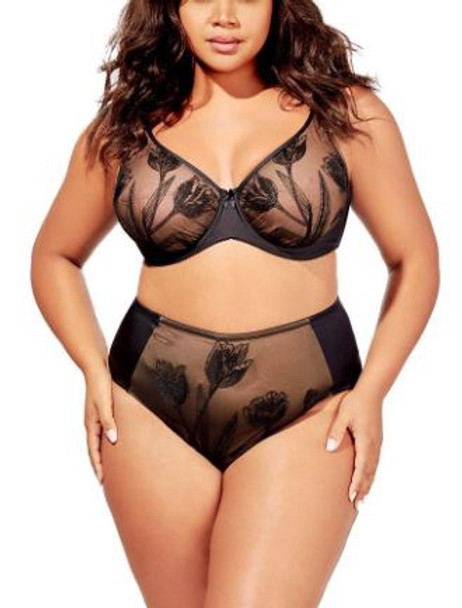 Tulip Embroidered Underwire Bra in Black