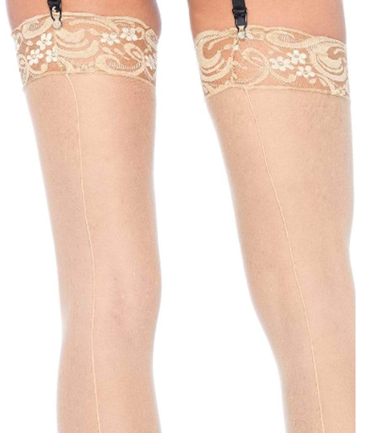 Sheer Lace Top Stockings in Beige