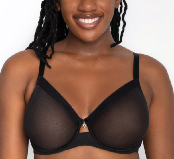 Sheer Mesh Full Coverage Unlined Underwire Bra in Black