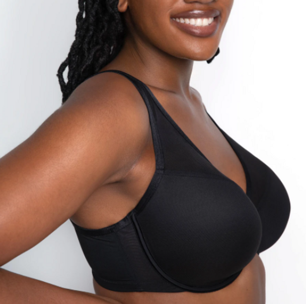 Sheer Mesh Plunge T-Shirt Bra in Black
