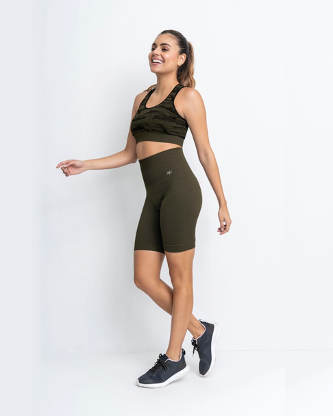 Seamless Reversible Sports Bra in Green Camouflage